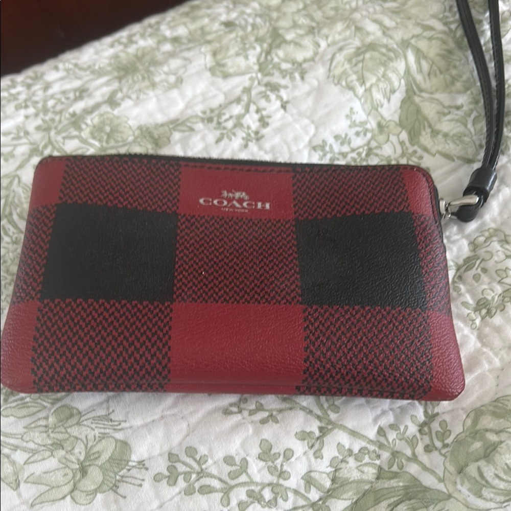 Coach Red and Black Plaid Wristlet